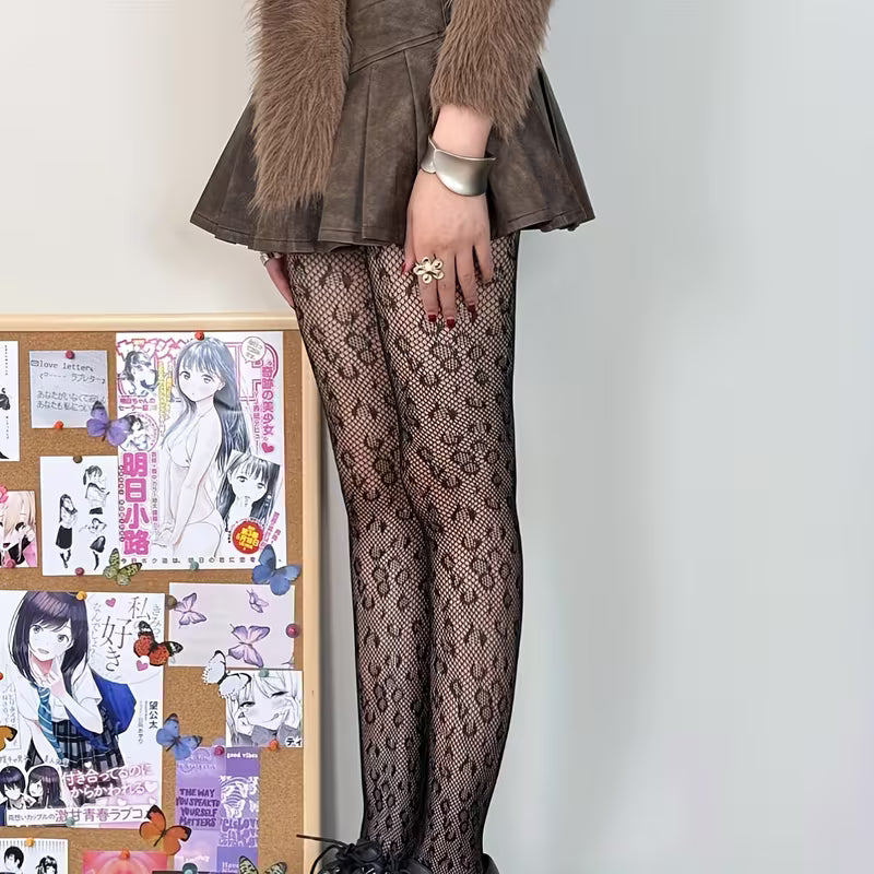 Leopar Desenli File Çorap