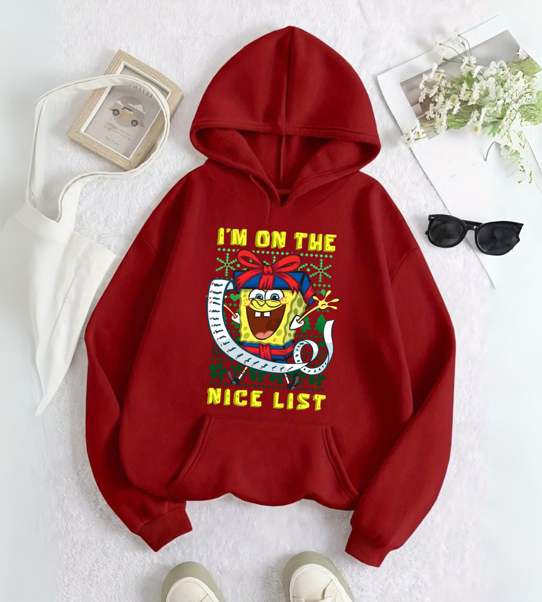 SpongeBob Merry Christmas Baskılı Kapşonlu Sweatshirt