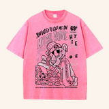 Yıkamalı Pink Panter Oversize Vintage T-shirt