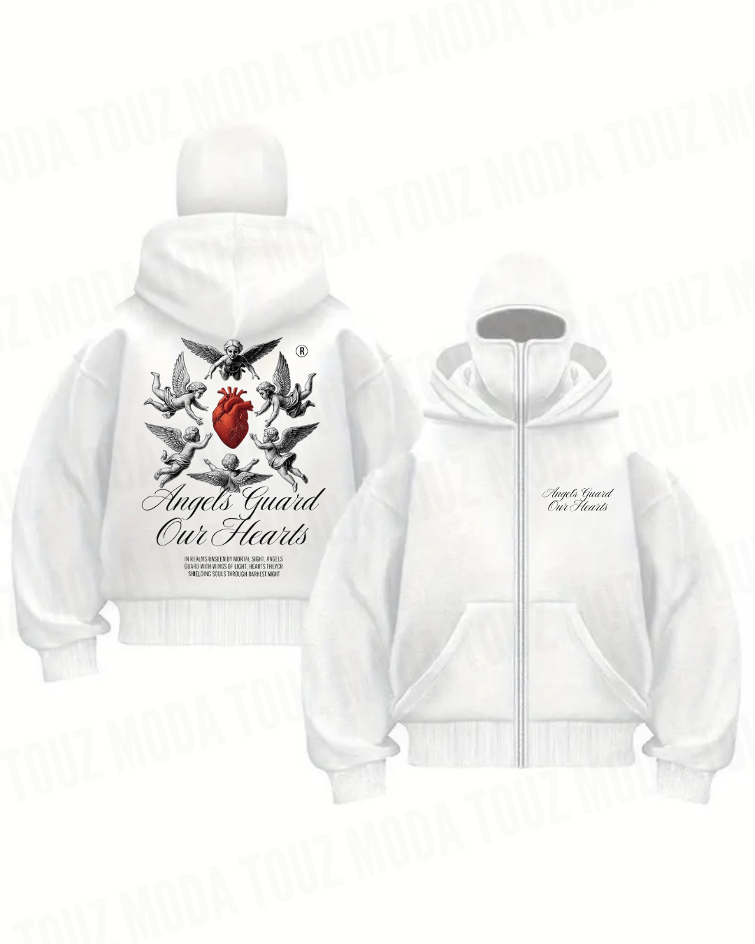 Heart Maske Detaylı Oversize Fermuarlı Ecru Unisex Kapüşonlu Hırka