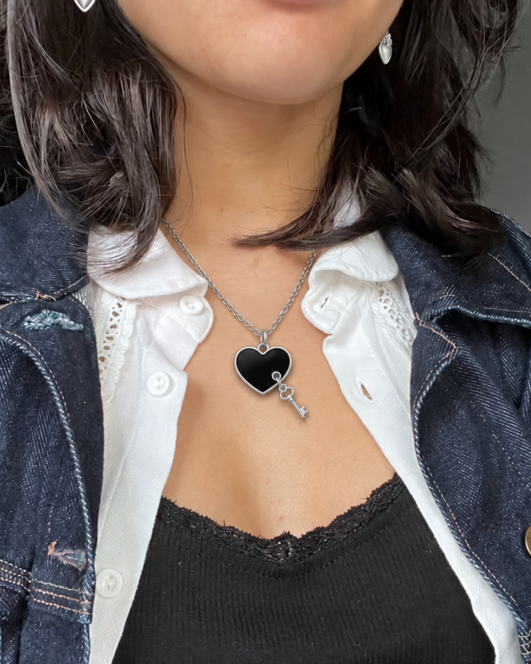 Lock & Key Black Heart Kolye