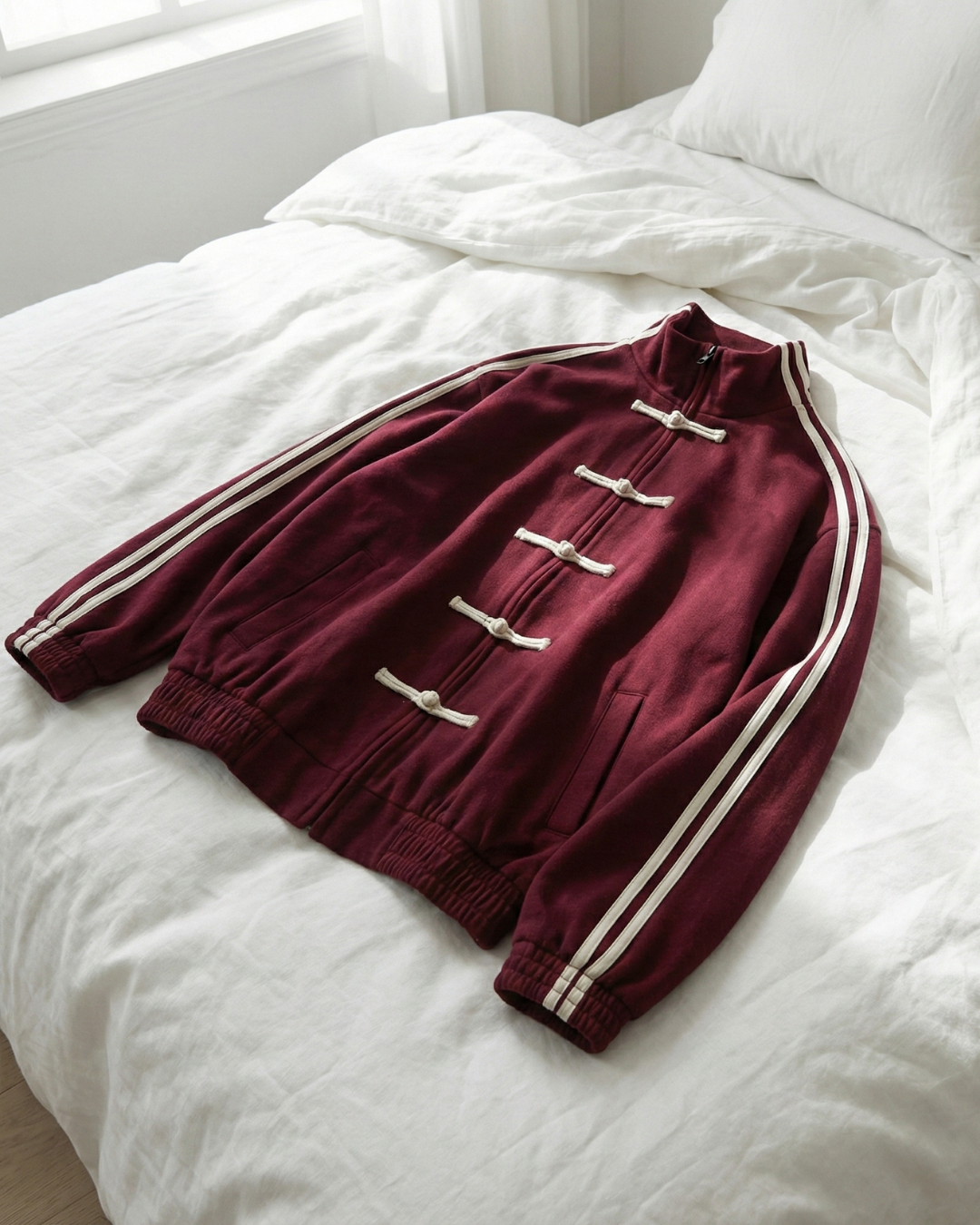 Çift Çizgili Bordo Oversize Unisex Ceket