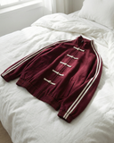 Çift Çizgili Bordo Oversize Unisex Ceket