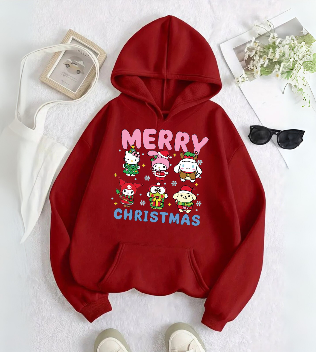 Sanrio Merry Christmas Baskılı Kapşonlu Sweatshirt