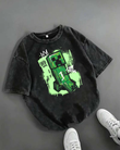 Yıkamalı Creeper Baskılı Oversize Vintage Tshirt