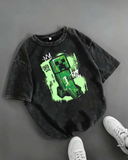 Yıkamalı Creeper Baskılı Oversize Vintage Tshirt