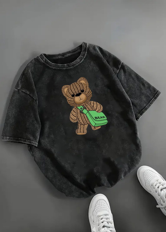 Cute Bear Baskılı Unisex Oversize T-shirt