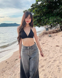 Streetwear Gri Parçalı Baggy Jean Pantolon