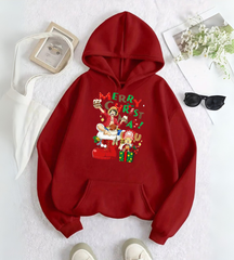 One Piece Merry Christmas Baskılı Kapşonlu Sweatshirt