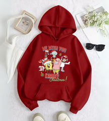 SpongeBob Friends Merry Christmas Baskılı Kapşonlu Sweatshirt