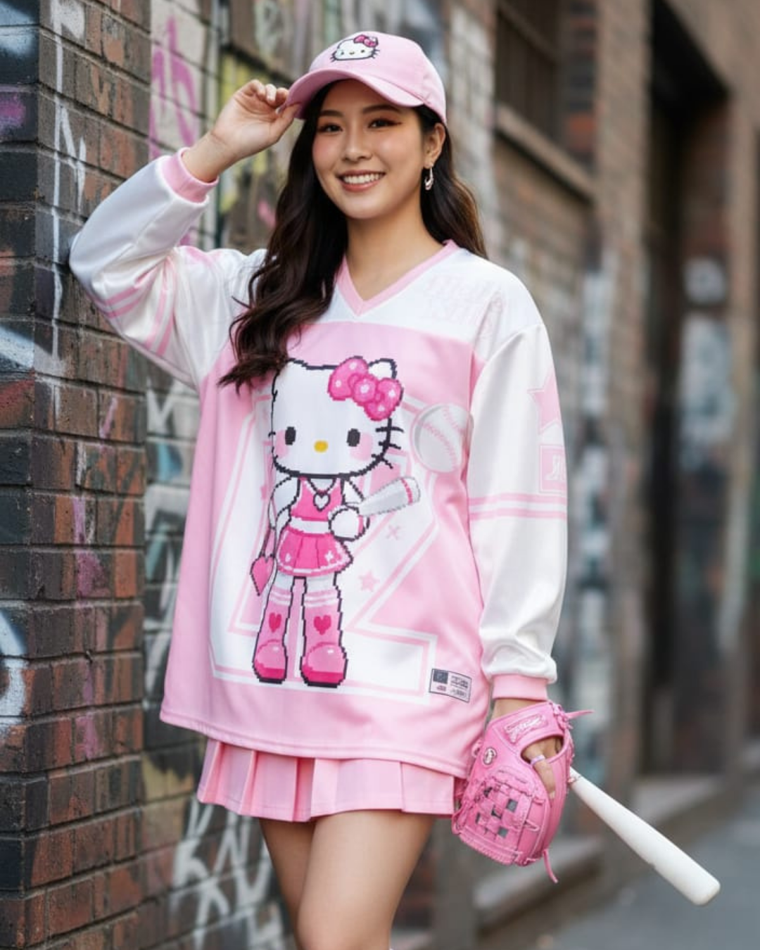 Hello Kitty Design Y2K Uzun Kollu Jersey Forma