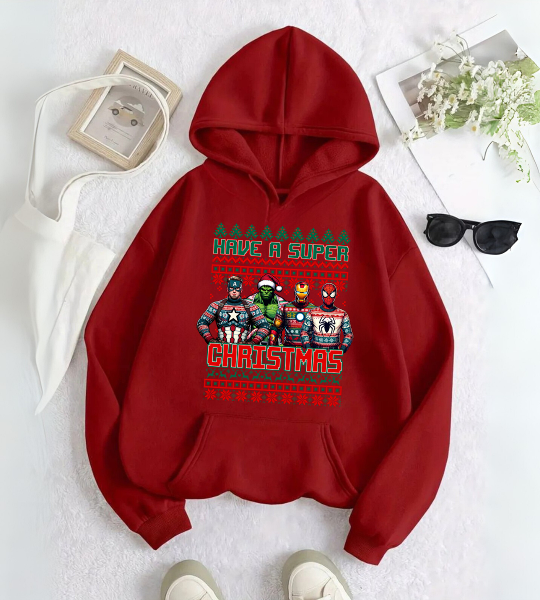 Marvel Merry Christmas Baskılı Kapşonlu Sweatshirt