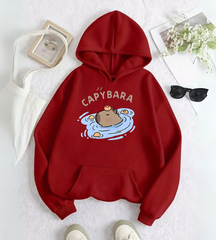 Capybara Detail Baskılı Kapşonlu Sweatshirt