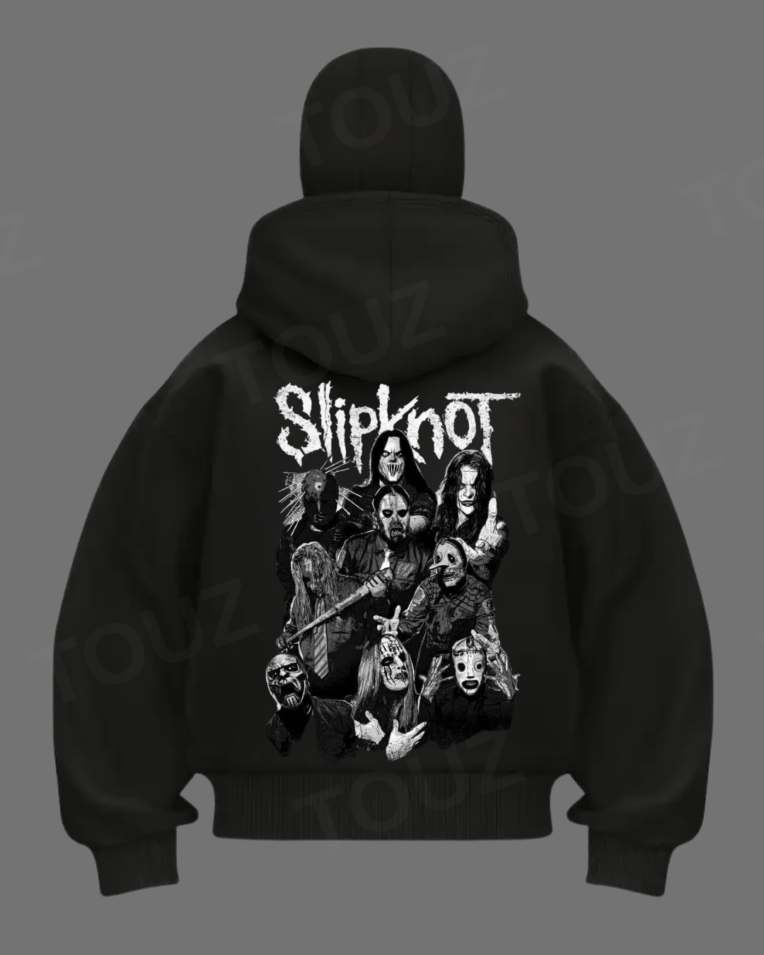 Slipknot Maske Detaylı Oversize Fermuarlı Siyah Unisex Kapüşonlu Hırka