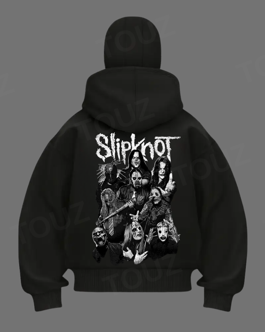 Slipknot Maske Detaylı Oversize Fermuarlı Siyah Unisex Kapüşonlu Hırka