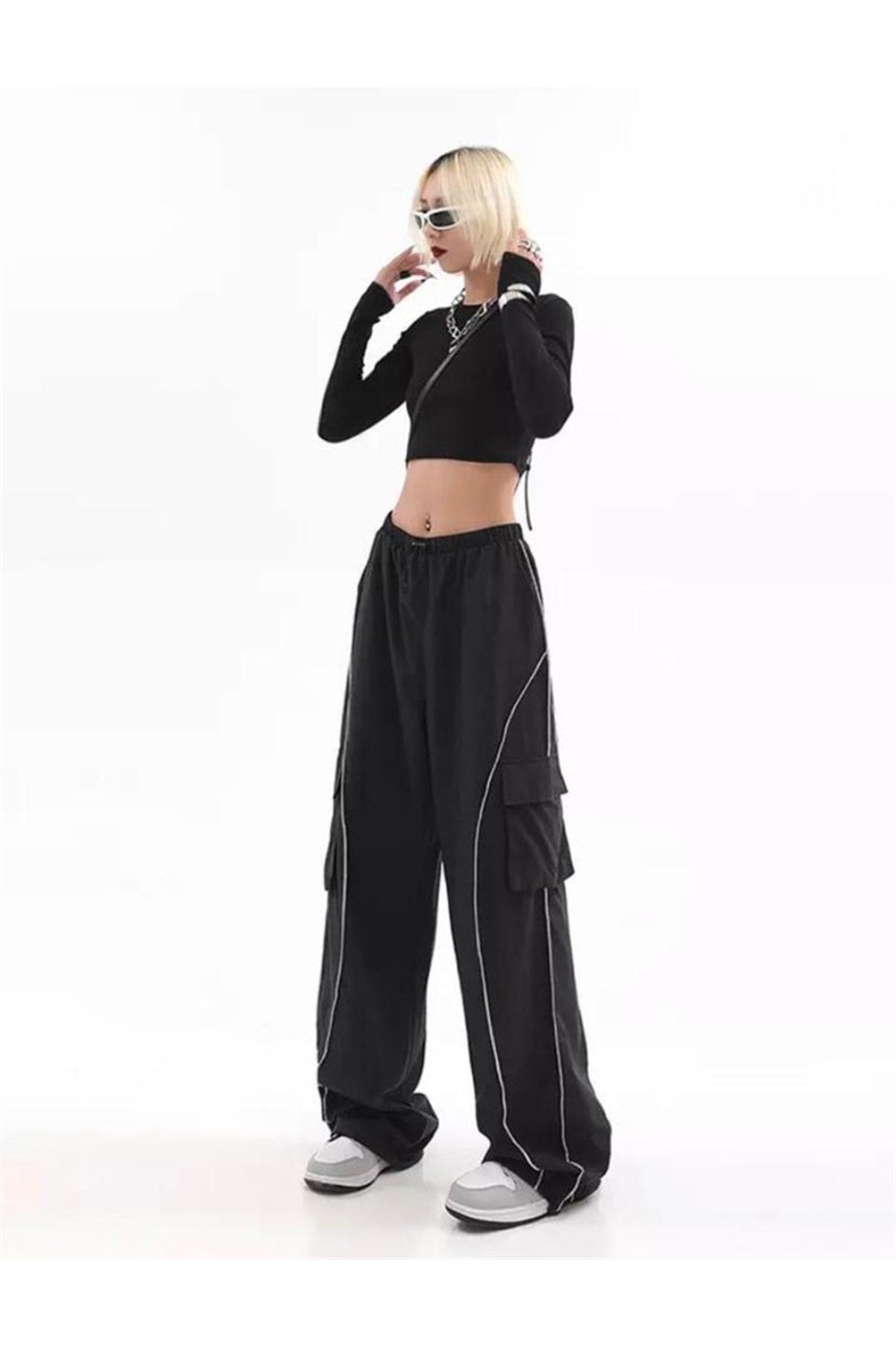 Cargo Pocket Lines Detail Wide Leg Tracksuit