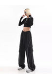 Cargo Pocket Lines Detail Wide Leg Tracksuit