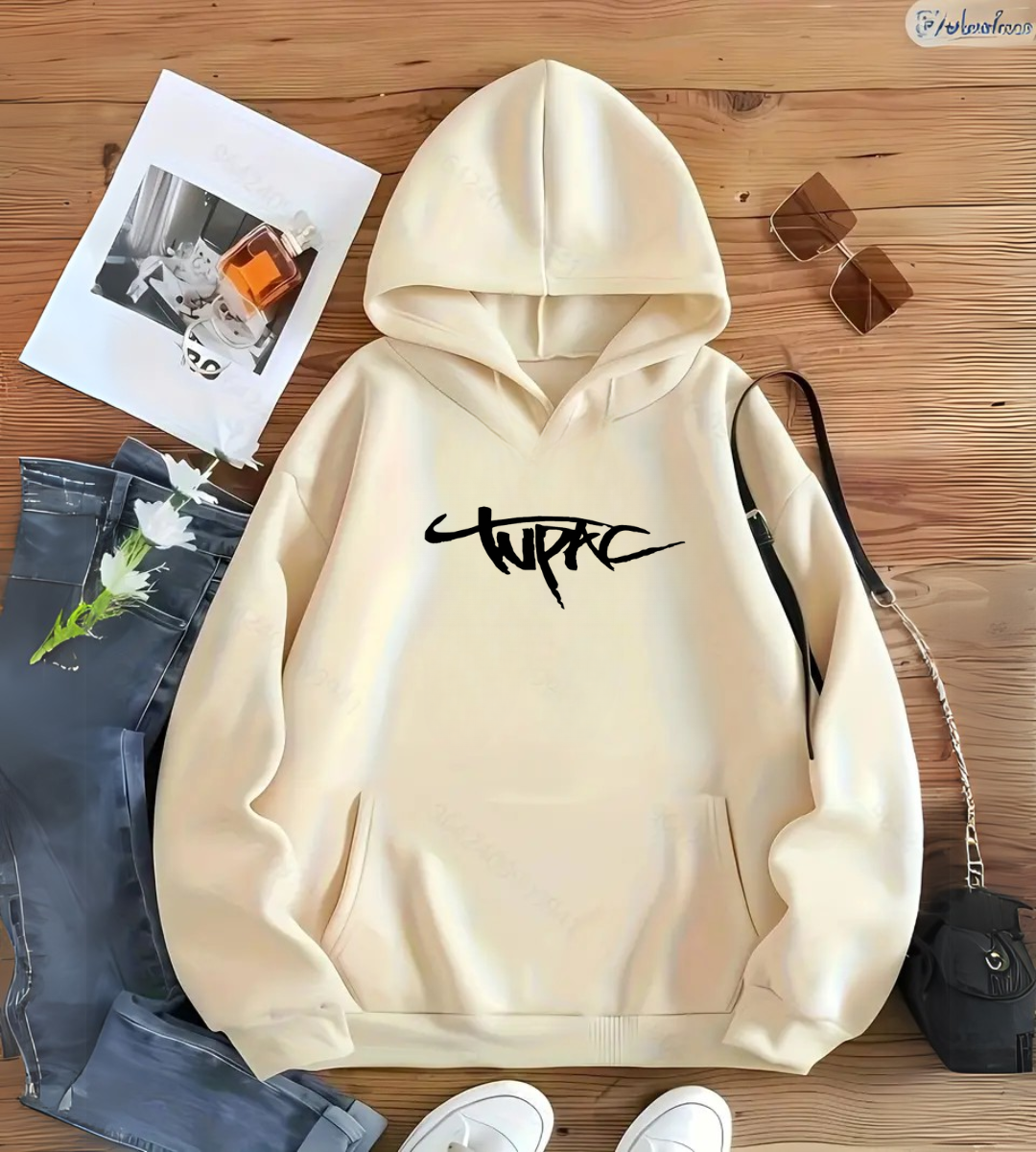 Tupac Detail Baskılı Kapşonlu Sweatshirt