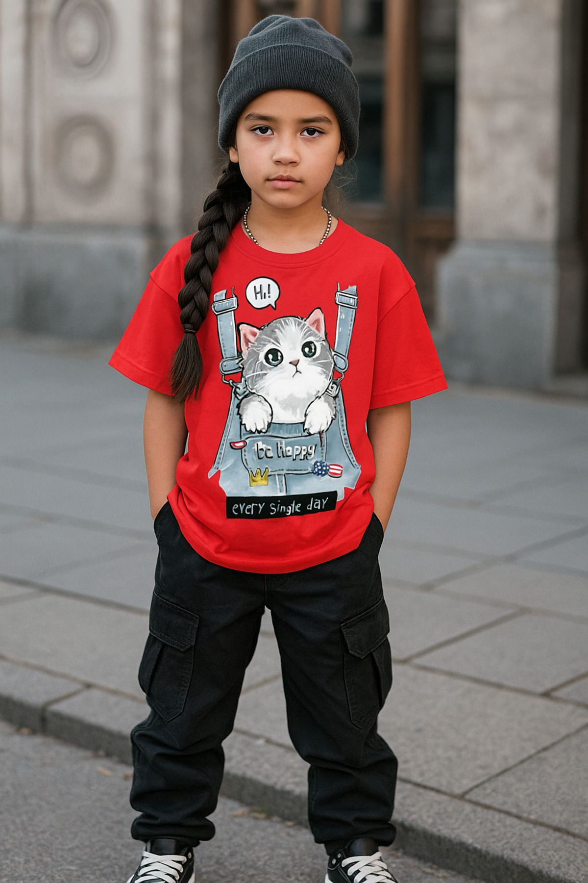 Cute Cat Kids Design Unisex Oversize T-Shirt