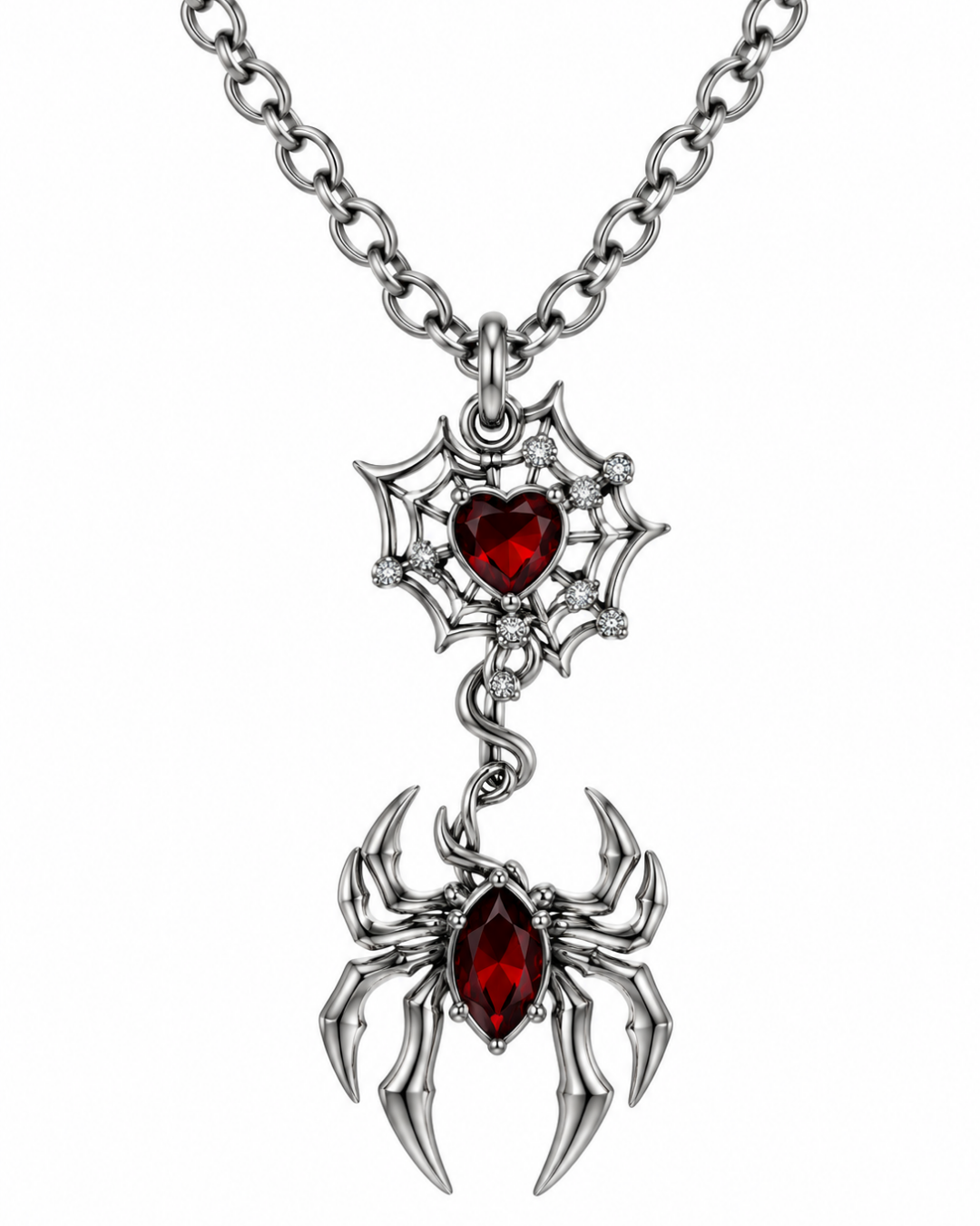 Spider Web & Crimson Heart Alevli Örümcek Kolye