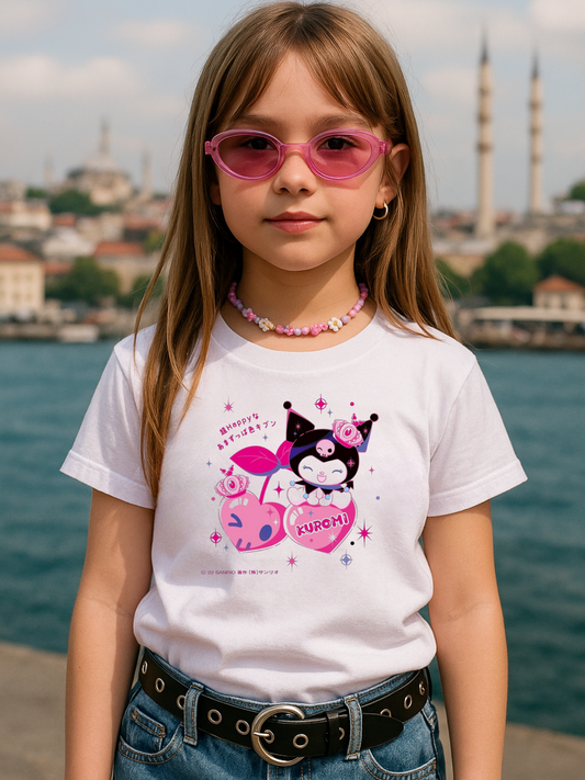 Kuromi Baskılı Kids Beyaz Unisex Oversize T-Shirt