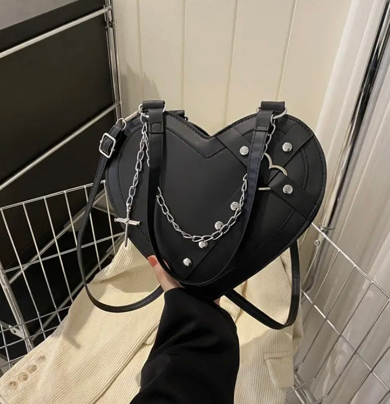 Gothic Punk Heart Tarzı Küçük Omuz Çantası