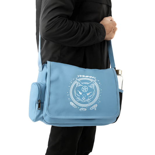 Cat Pentegram Renkli Baskılı Unisex Postacı Çantası