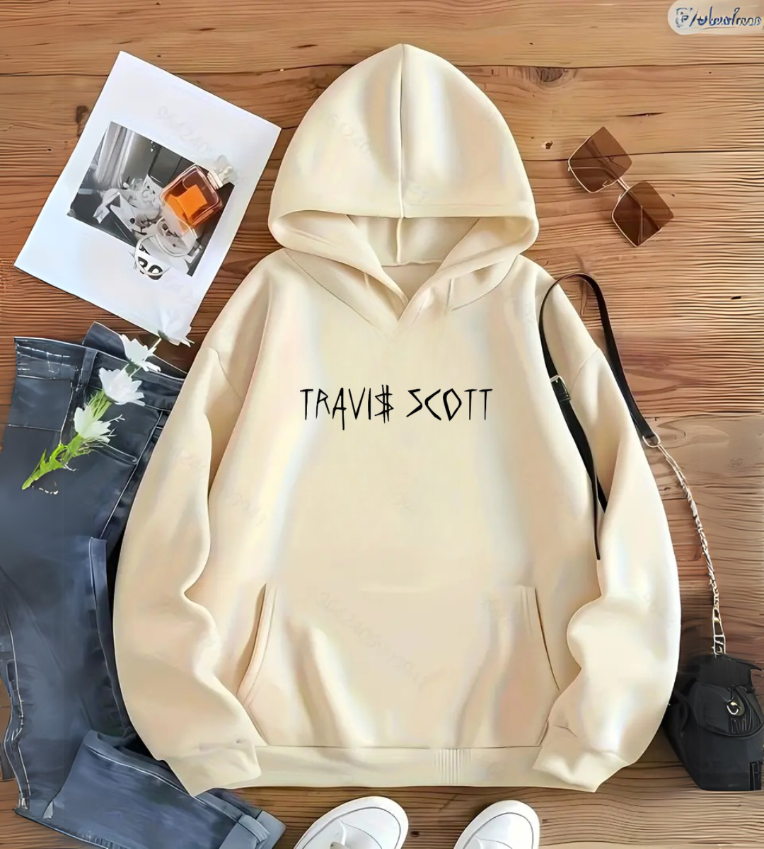 Travis Detail Baskılı Kapşonlu Sweatshirt