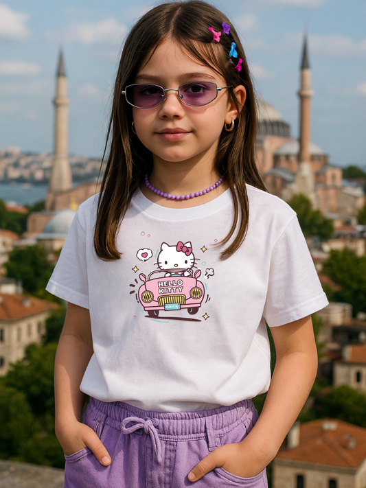 Hello Kitty Baskılı Kids Beyaz Unisex Oversize T-Shirt