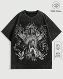 Vintage Gothic Angel Graphic Yıkamalı Oversize T-Shirt