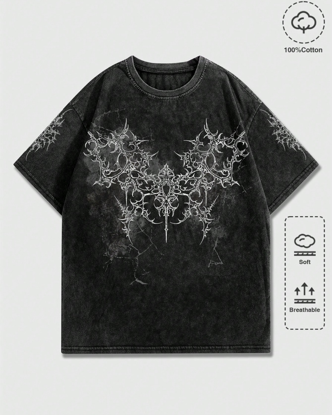 Gothic Graphic Yıkamalı Oversize Vintage T-Shirt