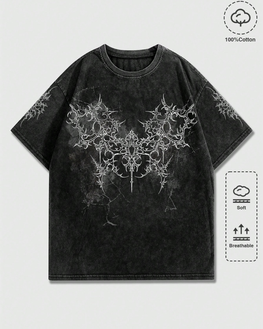 Gothic Graphic Yıkamalı Oversize Vintage T-Shirt