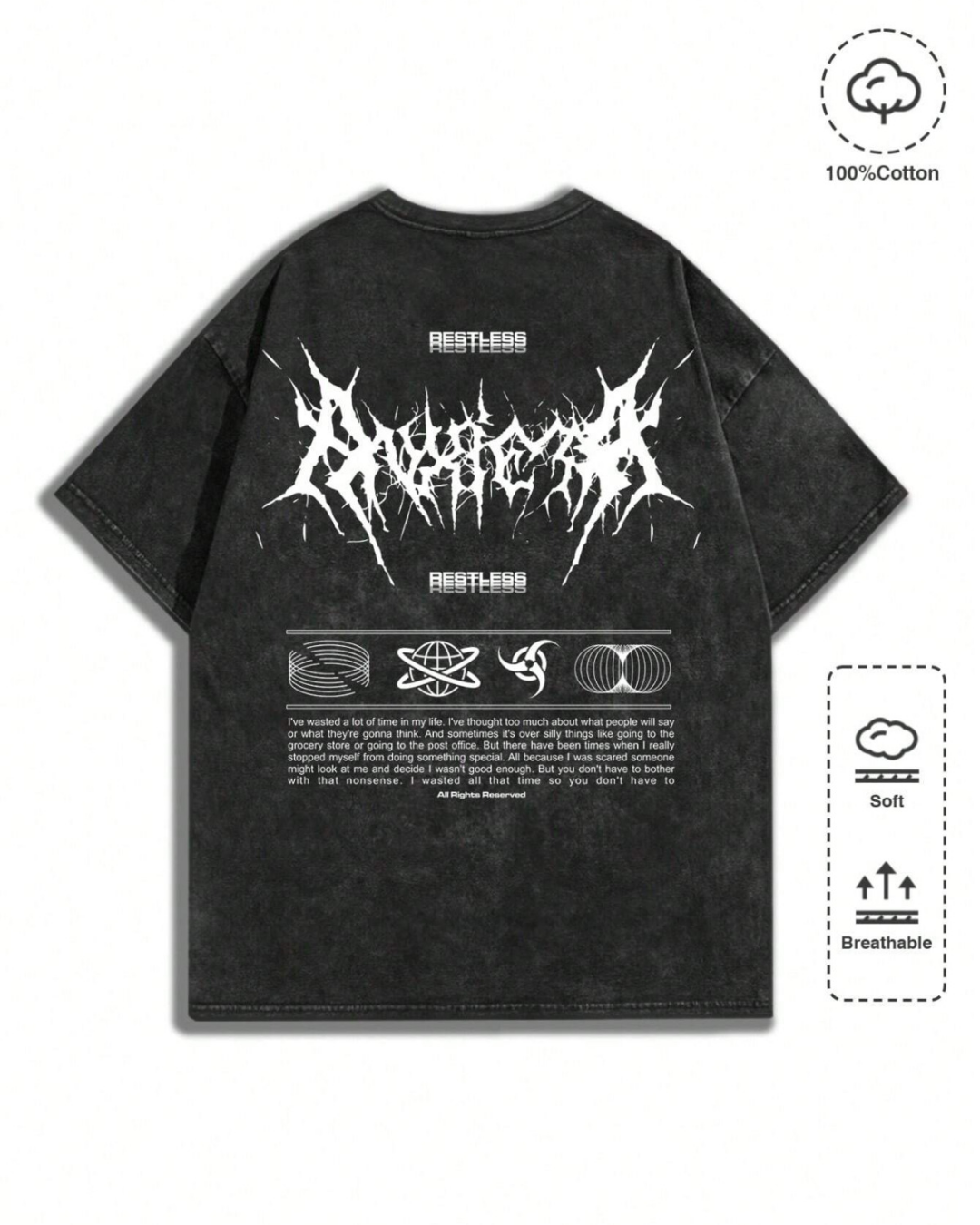 Vintage Gothic Graphic Yıkamalı Oversize T-Shirt