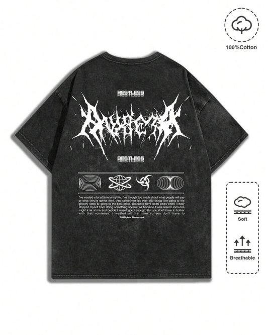 Vintage Gothic Graphic Yıkamalı Oversize T-Shirt