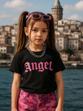 Angel Kids Siyah Unisex Oversize T-Shirt