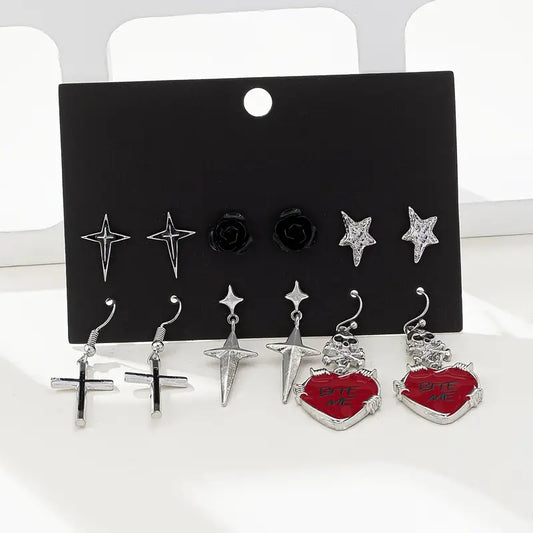 6 Çift Gothic Red Küpe Seti