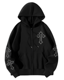 Hac Baskılı Oversize Fermuarlı Siyah Unisex Kapüşonlu Hırka