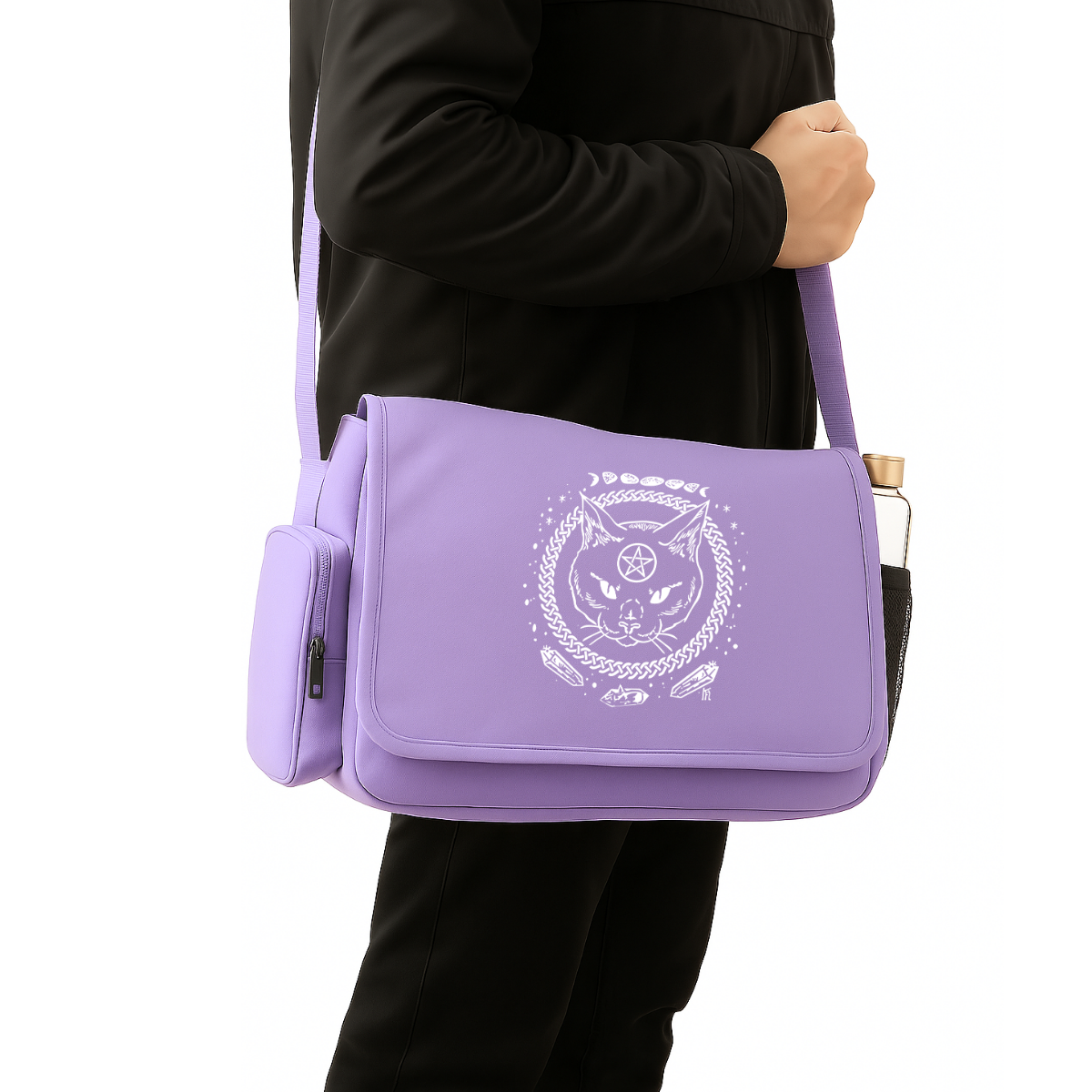 Cat Pentegram Renkli Baskılı Unisex Postacı Çantası