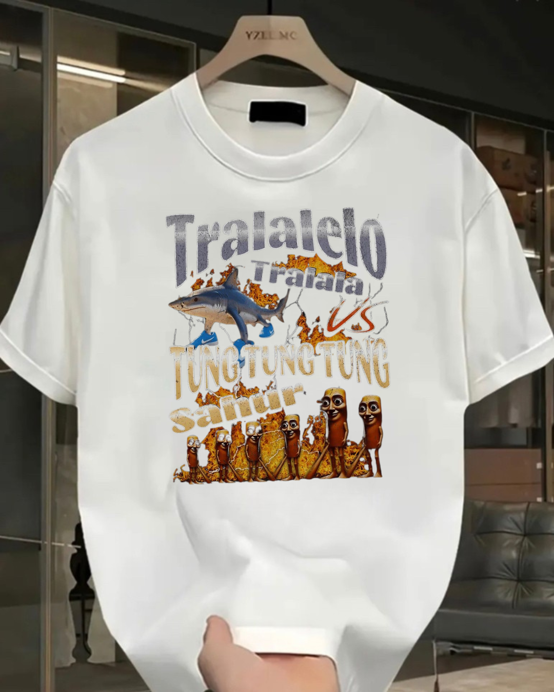 Tung Tung Tung Sahur vs Tralalero Tralala Baskılı Yıkamalı Vintage Unisex Oversize T-Shirt