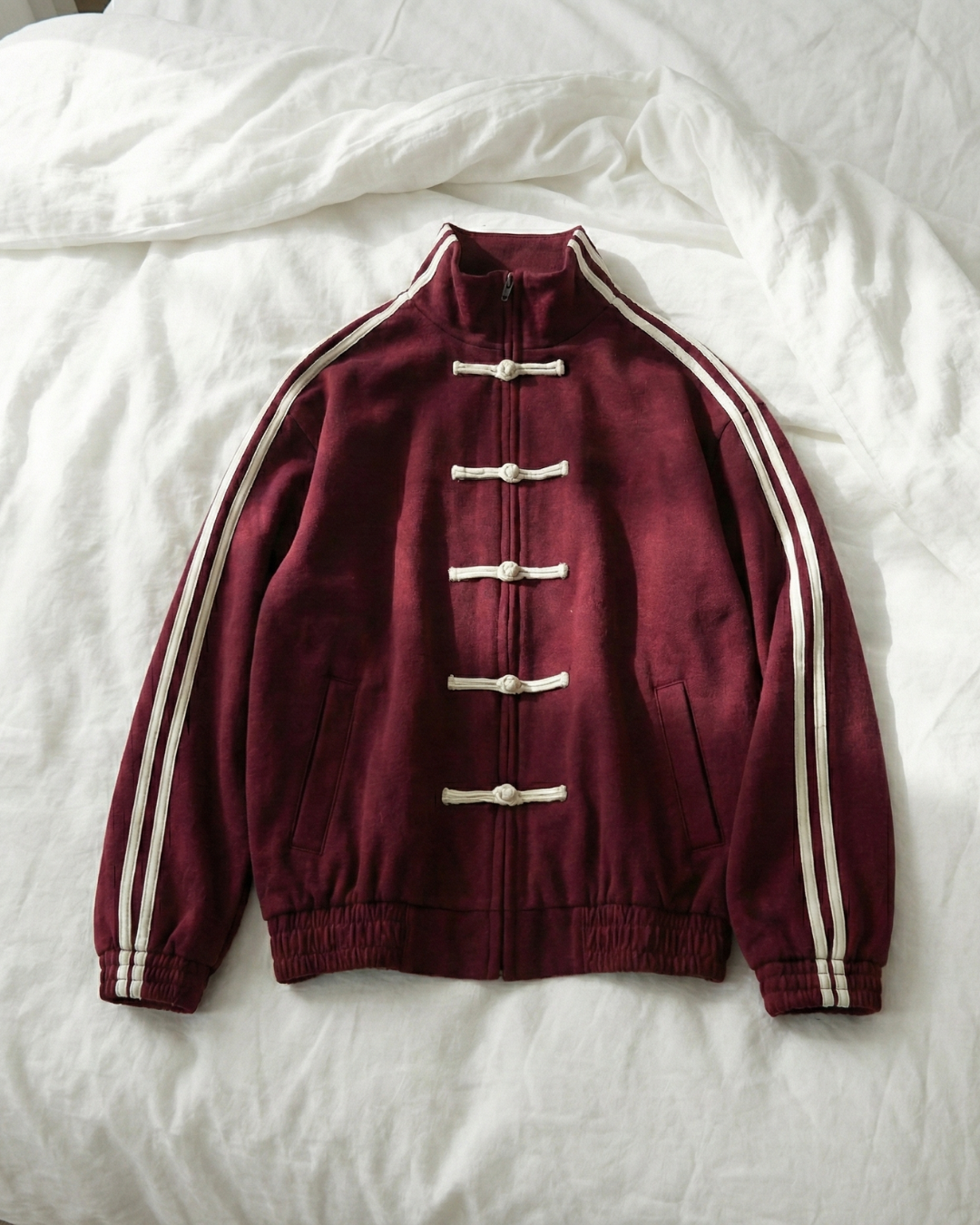 Çift Çizgili Bordo Oversize Unisex Ceket