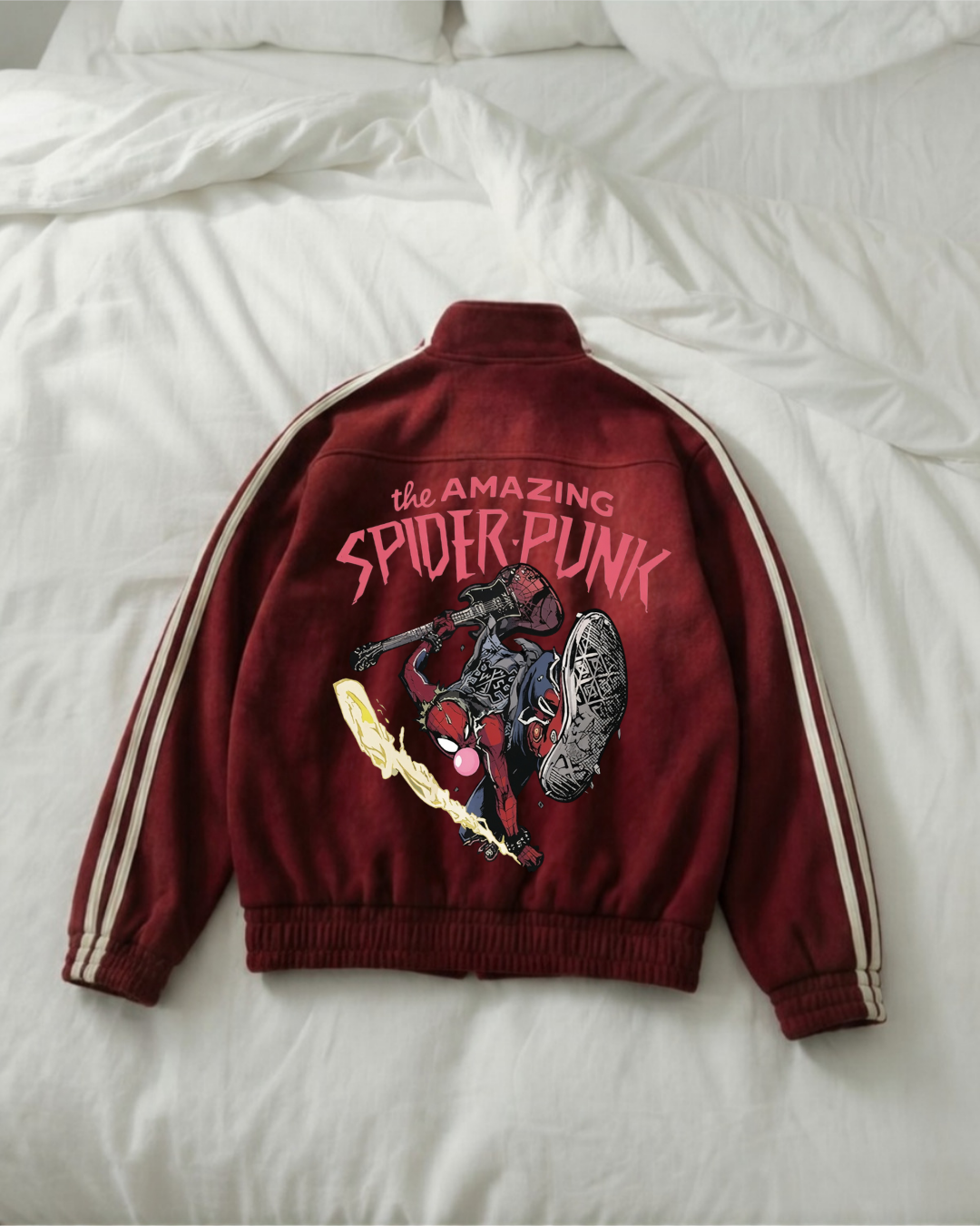 Spider Man Baskılı Unisex Oversize Çift Çizgili Ceket