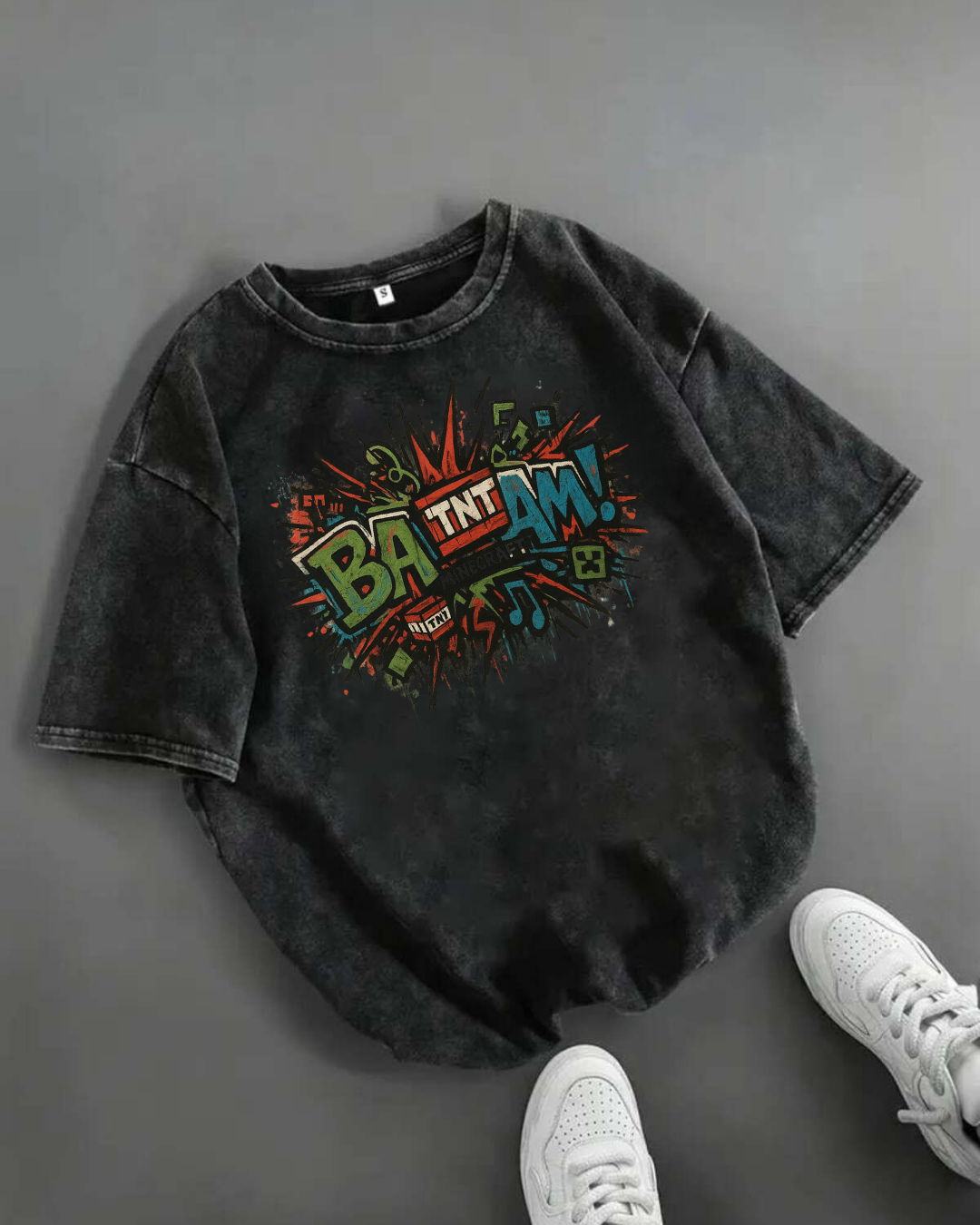 Yıkamalı TNT Baskılı Oversize Vintage Tshirt