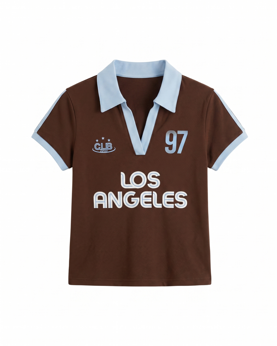 Retro Los Angeles Kahverengi Kısa Kol Crop Bluz