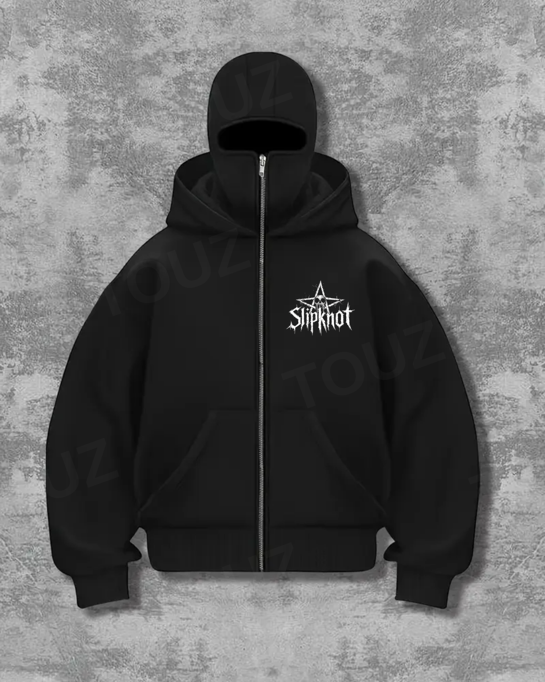 Slipknot Maske Detaylı Oversize Fermuarlı Siyah Unisex Kapüşonlu Hırka