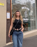 90s Revival Button Retro Bluz Crop