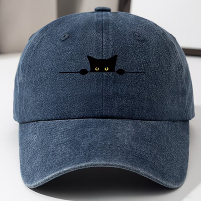 Yıkamalı Vintage Cute Cat Kids Baskılı Unisex Şapka