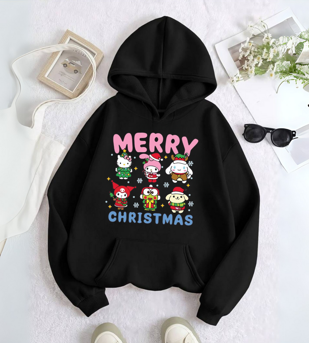 Sanrio Merry Christmas Baskılı Kapşonlu Sweatshirt