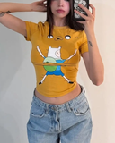 Adventure Time Fin and Jack Y2K Kısa Kollu Crop