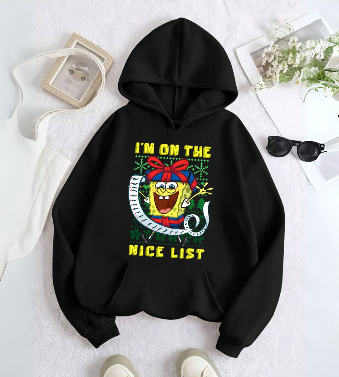 SpongeBob Merry Christmas Baskılı Kapşonlu Sweatshirt