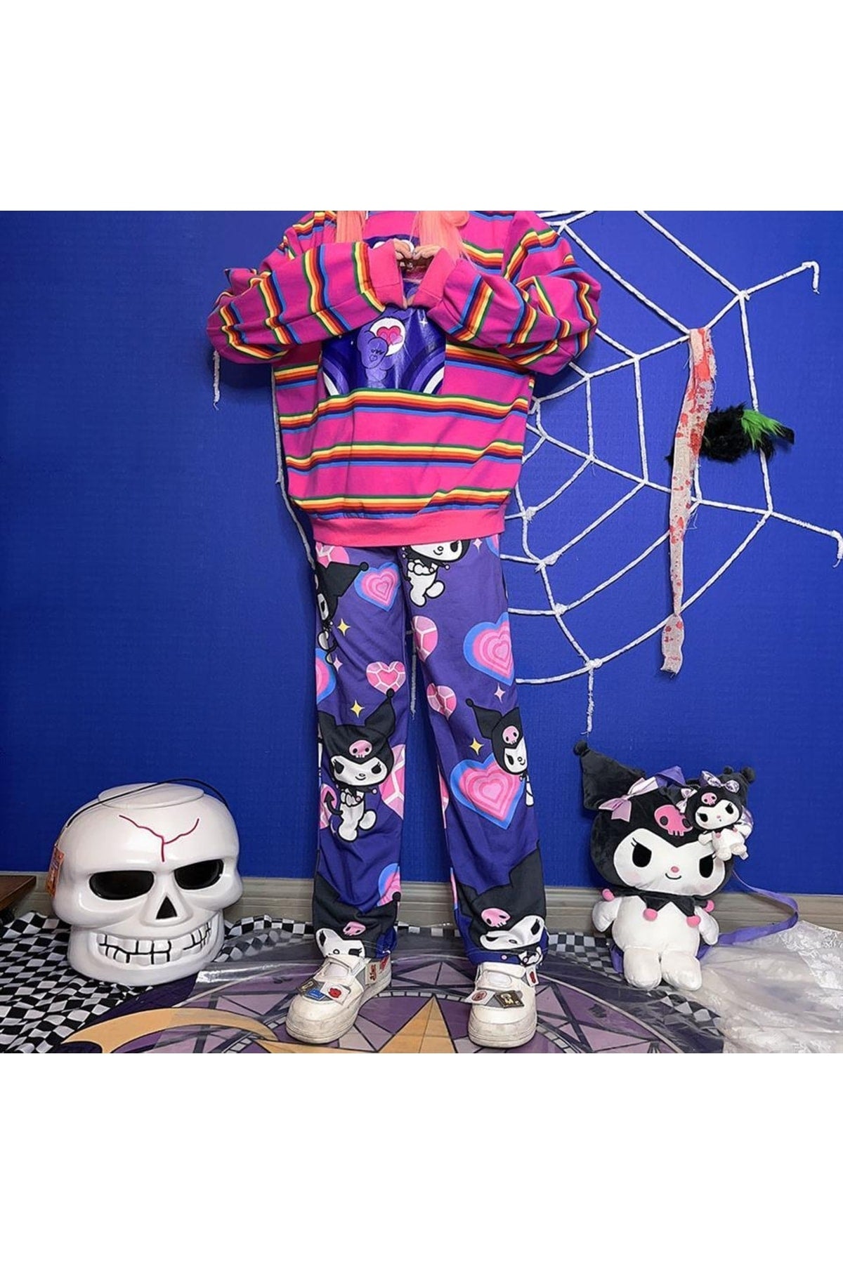 Kuromi & Heart Collage Purple Wide Leg Unisex Tracksuit